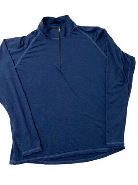 Kapeka 100% Merino Wool Quarter Zip Base Layer Shirt Thumbholes Blue size XL